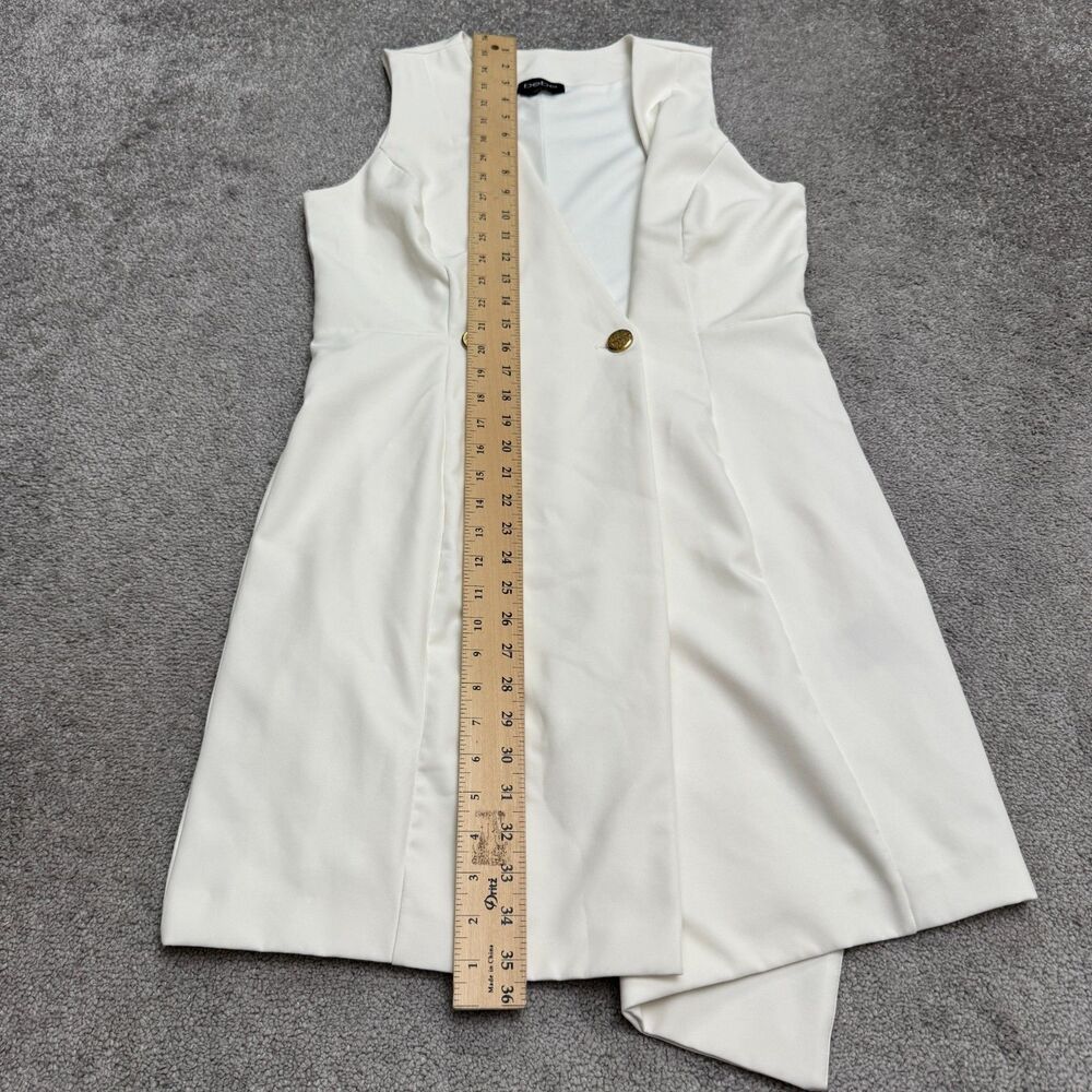 BeBe Asymmetrical Vest Mini Dress Womens Small Ivory Gold Button Sleeveless - Picture 12 of 16